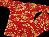 義若オリジナル 鯉口シャツ・ダボシャツ 金彩・風神雷神(赤金)